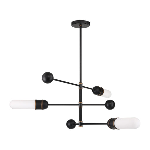 Capsule 3 Light 47.75" LED Linear Chandelier in Matte Black + Textured Gold