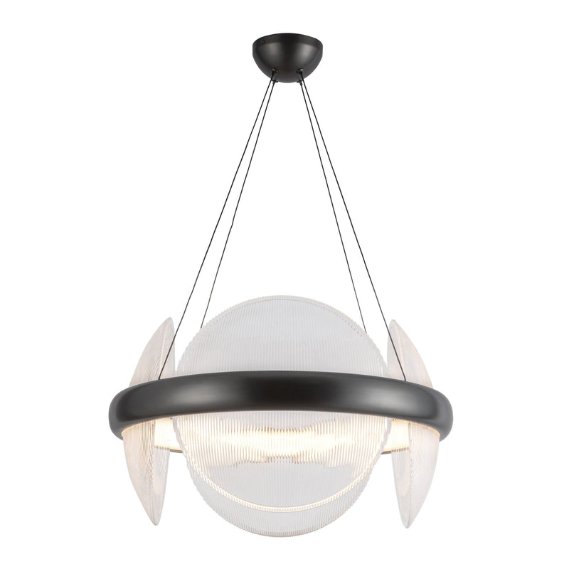 Taurus 22" Pendant in Urban Bronze/Clear Ribbed Glass