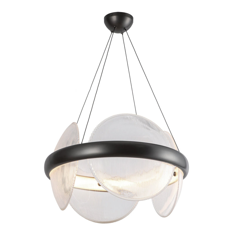 Taurus 22" Pendant in Urban Bronze/Clear Ribbed Glass