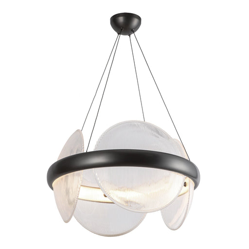 Taurus 22" Pendant in Urban Bronze/Clear Ribbed Glass