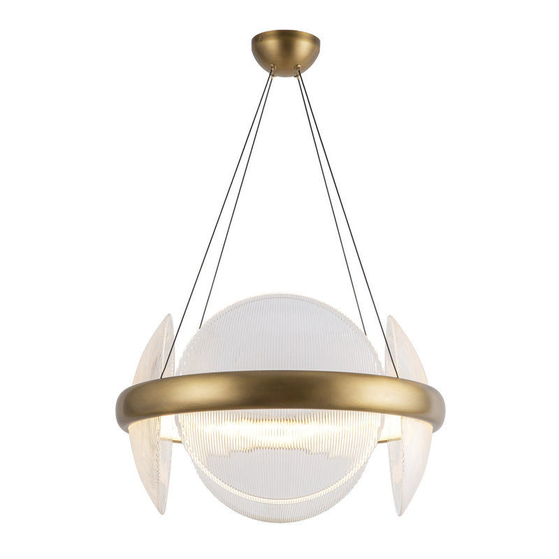 Taurus 22" Pendant in Vintage Brass/Clear Ribbed Glass