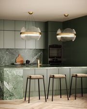 Taurus 22" Pendant in Vintage Brass/Clear Ribbed Glass