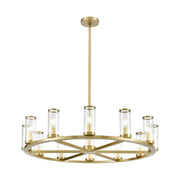 Revolve 33" 12-Light Pendant in Clear Glass/Natural Brass