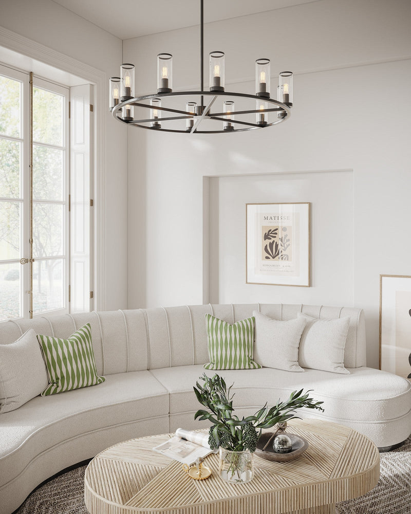 Revolve 33" 12-Light Pendant in Clear Glass/Urban Bronze