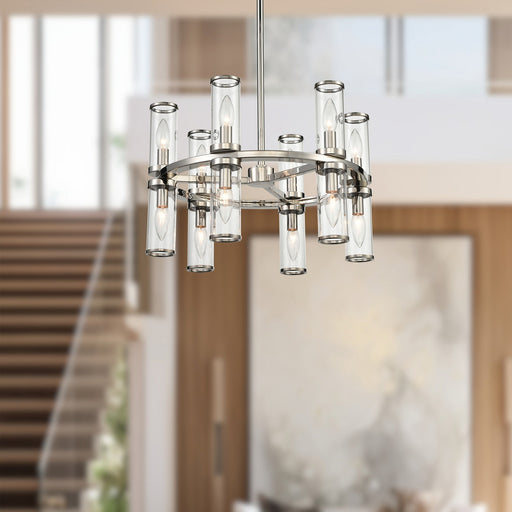 Revolve 19" 12-Light Pendant in Clear Glass/Polished Nickel