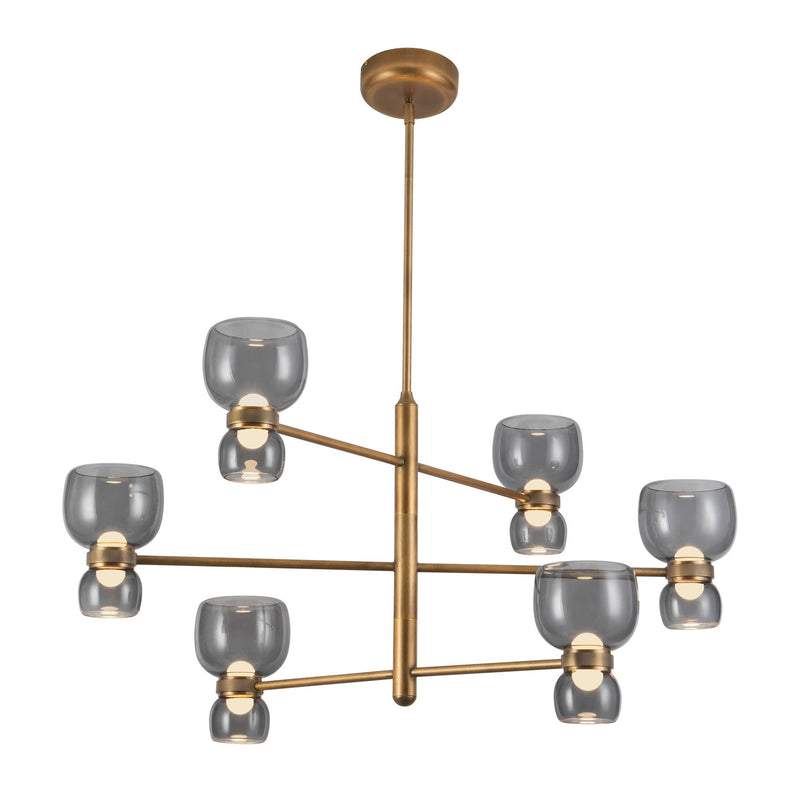 Sutton 36" Chandelier in Vintage Brass/Smoked Glass