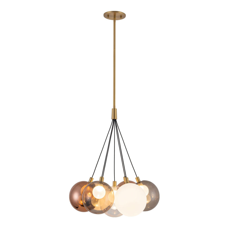 Bolla 17" 7-Light Pendant in Brushed Gold/Mix Glass