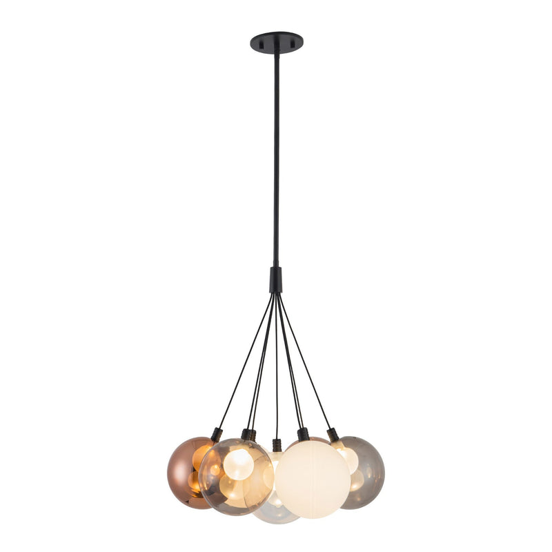 Bolla 17" 7-Light Pendant in Black/Mix Glass