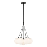 Bolla 17" 7-Light Pendant in Black/Opal Glass