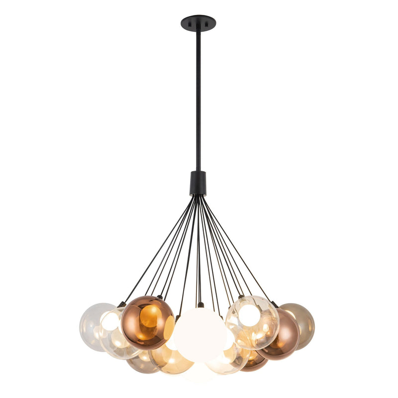 Bolla 28" 7-Light Pendant in Black/Mixed Glass