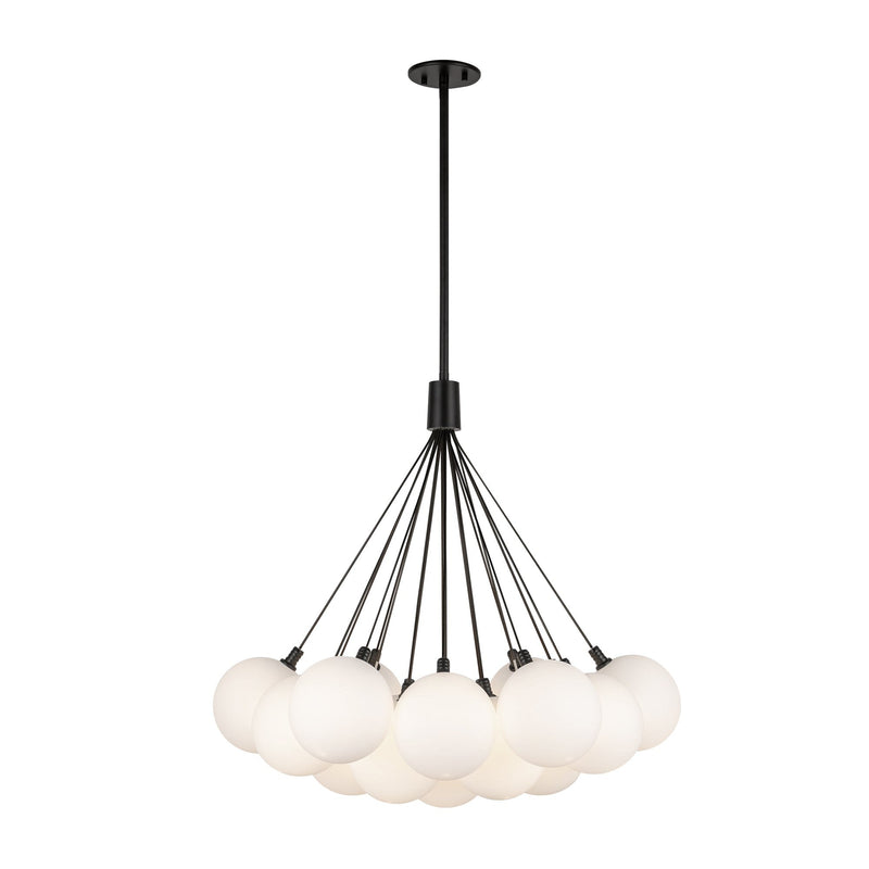 Bolla 28" 7-Light Pendant in Black/Opal Glass