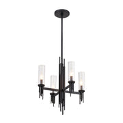 Torres 18" 4-Light Chandelier in Clear Ribbed Glass/Matte Black