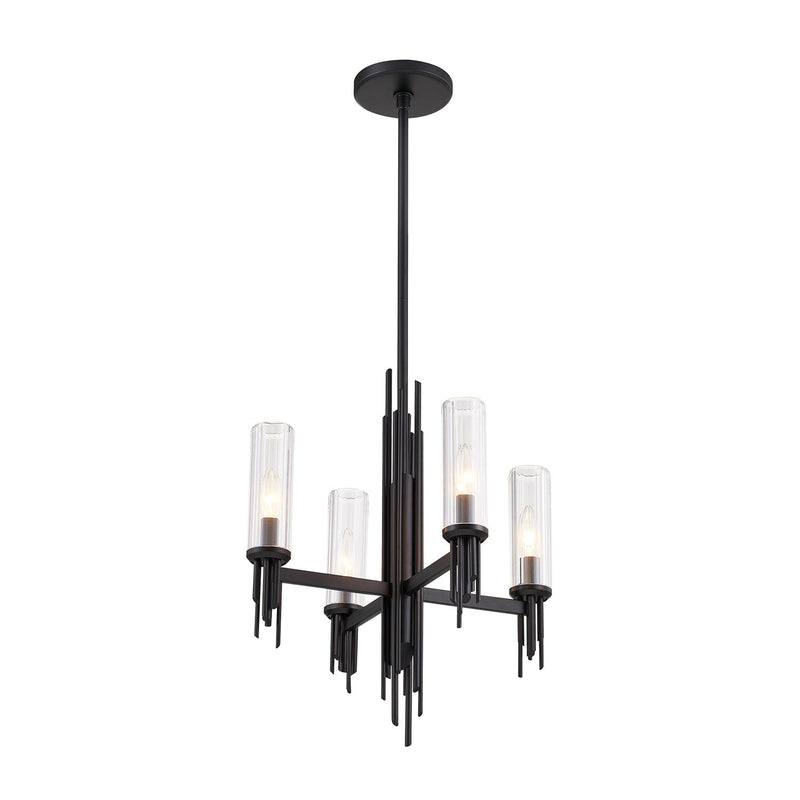 Torres 18" 4-Light Chandelier in Clear Ribbed Glass/Matte Black