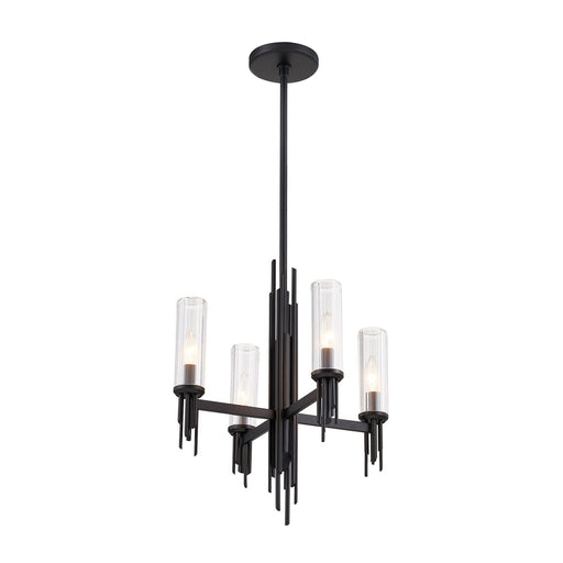 Torres 18" 4-Light Chandelier in Clear Ribbed Glass/Matte Black