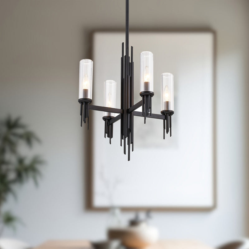 Torres 18" 4-Light Chandelier in Clear Ribbed Glass/Matte Black