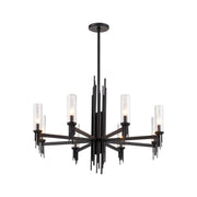 Torres 36" 8-Light Chandelier in Clear Ribbed Glass/Matte Black