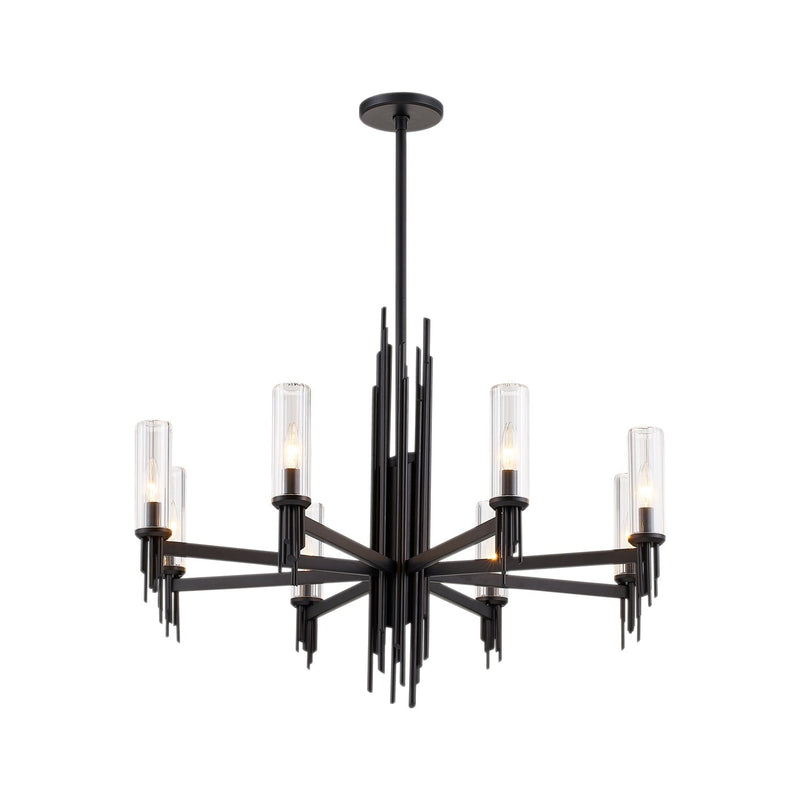 Torres 36" 8-Light Chandelier in Clear Ribbed Glass/Matte Black