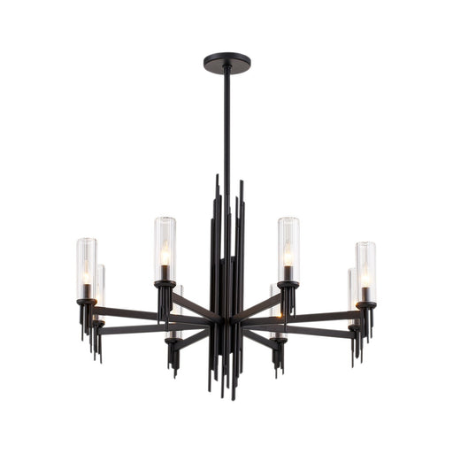 Torres 36" 8-Light Chandelier in Clear Ribbed Glass/Matte Black