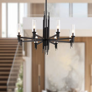 Torres 36" 8-Light Chandelier in Clear Ribbed Glass/Matte Black