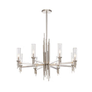 Torres 36" 8-Light Chandelier in Polished Nickel/Ribbed Glass