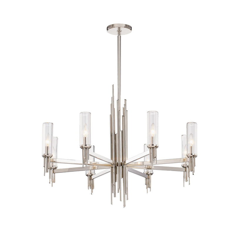 Torres 36" 8-Light Chandelier in Polished Nickel/Ribbed Glass