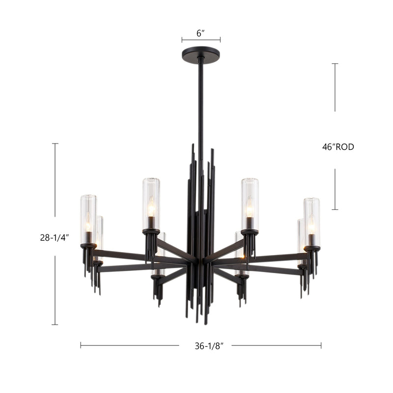 Torres 36" 8-Light Chandelier in Polished Nickel/Ribbed Glass