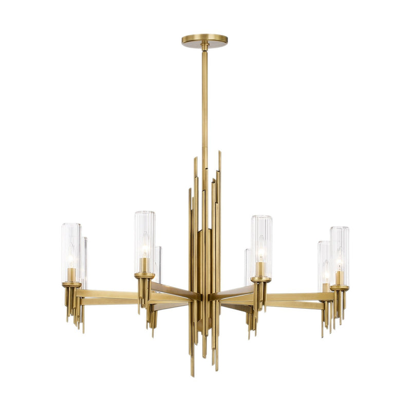 Torres 36" 8-Light Chandelier in Ribbed Glass/Vintage Brass