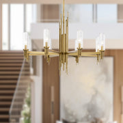 Torres 36" 8-Light Chandelier in Ribbed Glass/Vintage Brass