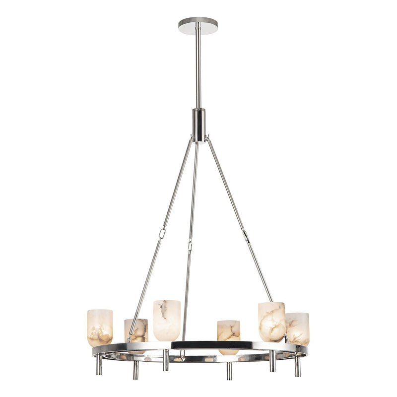 Lucian 32" 6-Light Pendant in Polished Nickel/Alabaster