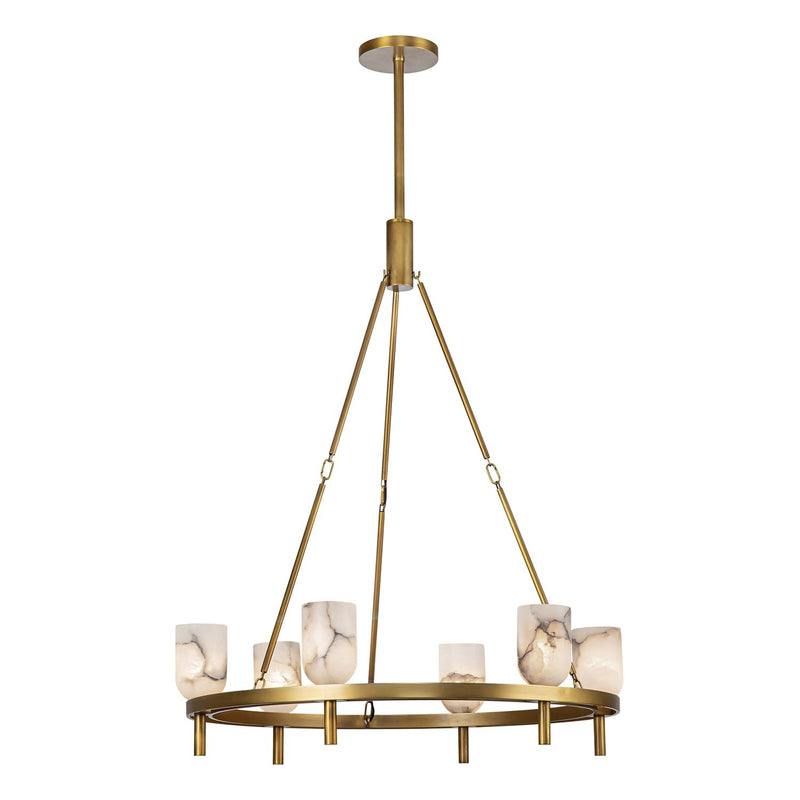 Lucian 32" 6-Light Pendant in Vintage Brass/Alabaster