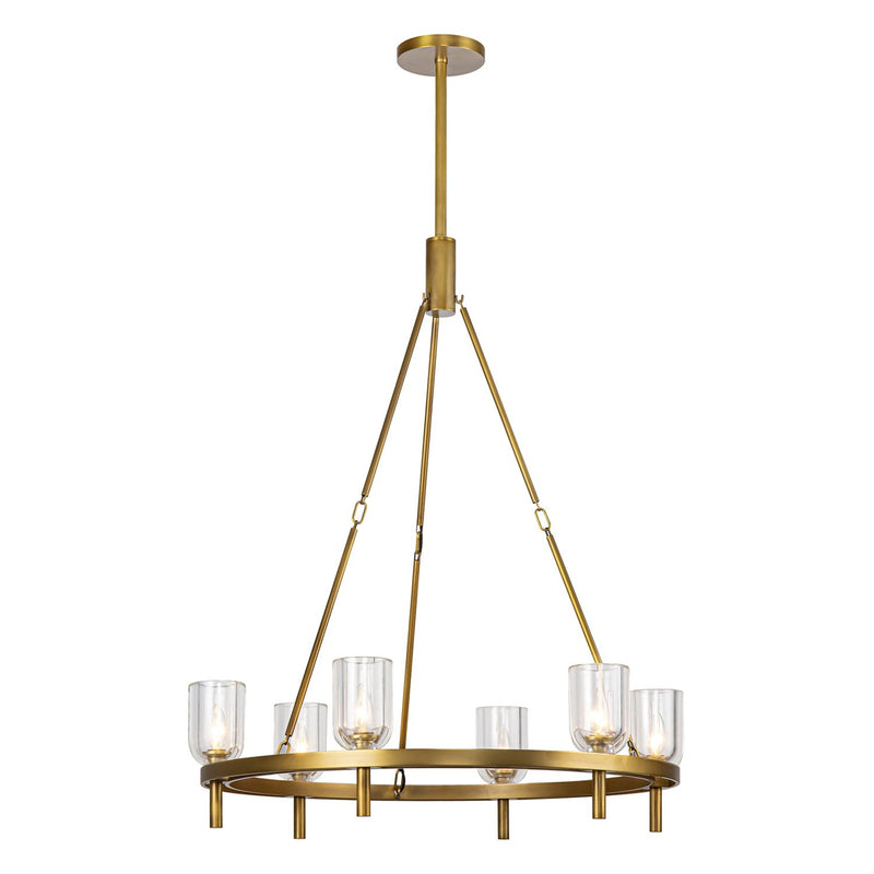 Lucian 32" 6-Light Pendant in Clear Crystal/Vintage Brass
