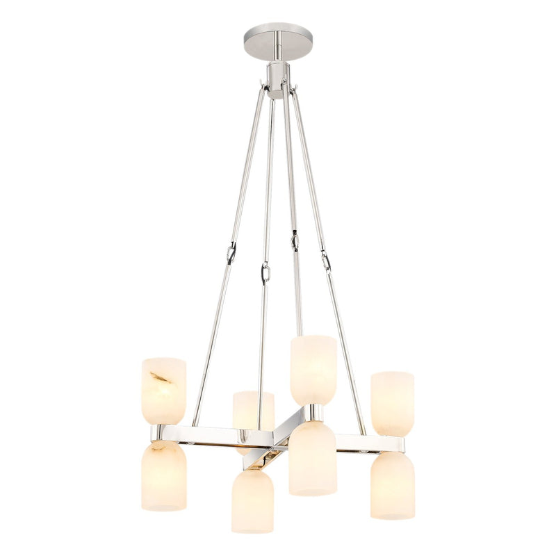 Lucian 22" 8-Light Chandelier in Polished Nickel/Alabaster