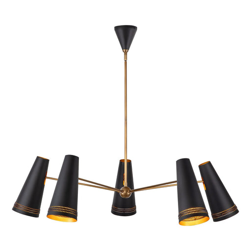 Brickell 45" 5-Light Chandelier in Matte Black/Hazelnut Leather