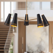 Brickell 45" 5-Light Chandelier in Matte Black/Hazelnut Leather