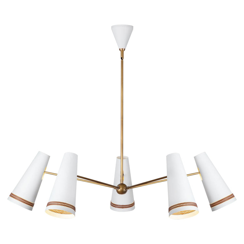 Brickell 45" 5-Light Chandelier in Matte White/Hazelnut Leather