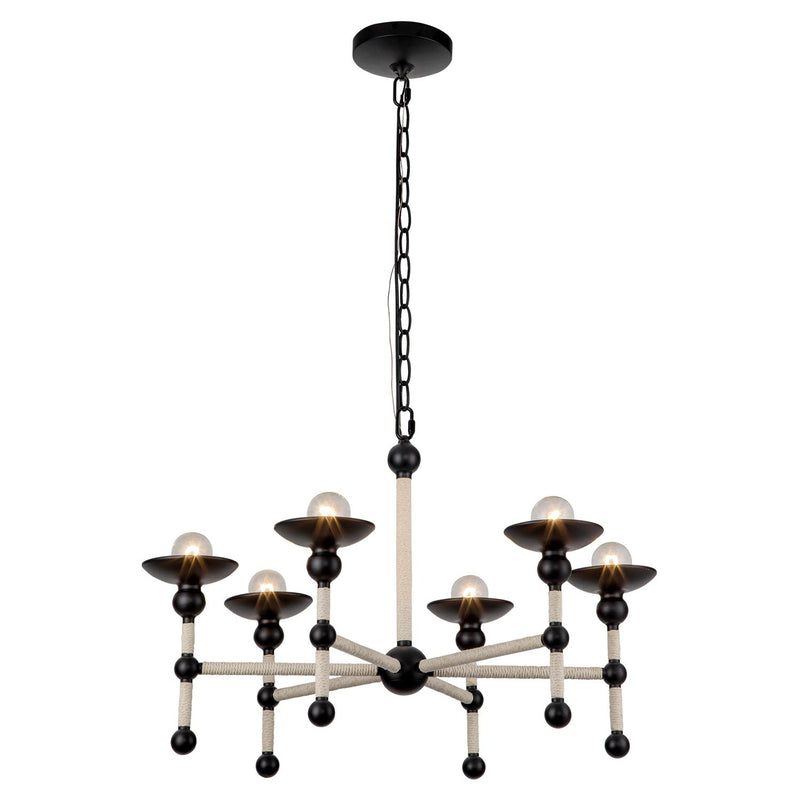 Nadine 25" 6-Light Chandelier in Matte Black/Cotton