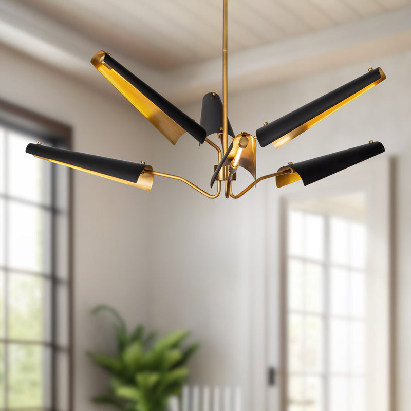 Osorio 46" LED Chandelier with Clear Glass in Matte Black/Vintage Brass