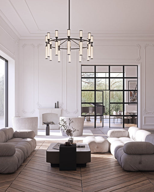 Edwin 38" Pendant in Urban Bronze/Frosted Ribbed Glass
