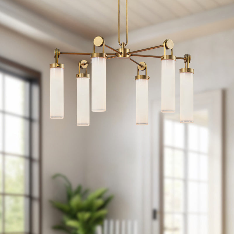 Wynwood 32" 6-Light Chandelier in Vintage Brass/Glossy Opal