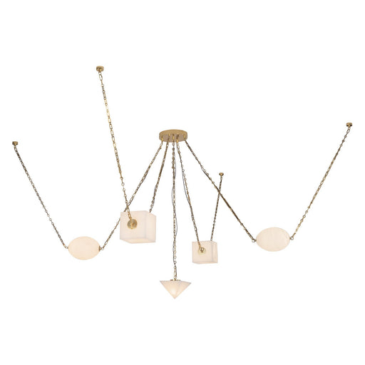 Mineral 10" 5-Head LED Multi-Drop Pendant in Patina Brass/Alabaster