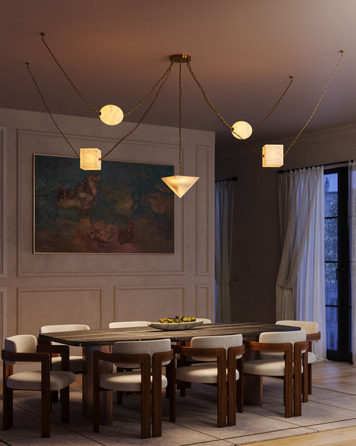 Mineral 10" 5-Head LED Multi-Drop Pendant in Patina Brass/Alabaster