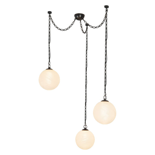 Petra 12" 3-Head LED Pendant in Urban Bronze/Сloudy Glass