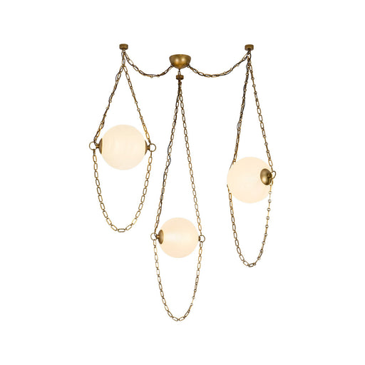 Petra 10" 3-Head LED Pendant in Vintage Brass/Cloudy Glass
