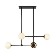 Fiore 42" 4-Light Linear Chandelier in Matte Black/Glossy Opal Glass