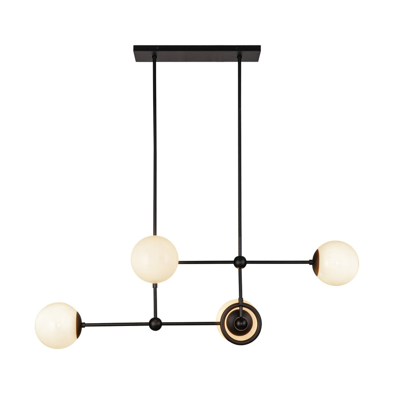 Fiore 42" 4-Light Linear Chandelier in Matte Black/Glossy Opal Glass