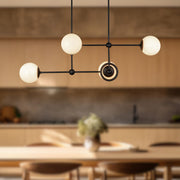 Fiore 42" 4-Light Linear Chandelier in Matte Black/Glossy Opal Glass