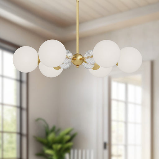 Celia 30" 6-Light Chandelier in Brushed Gold/Opal Glass