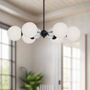 Celia 30" 6-Light Chandelier in Matte Black/Opal Glass
