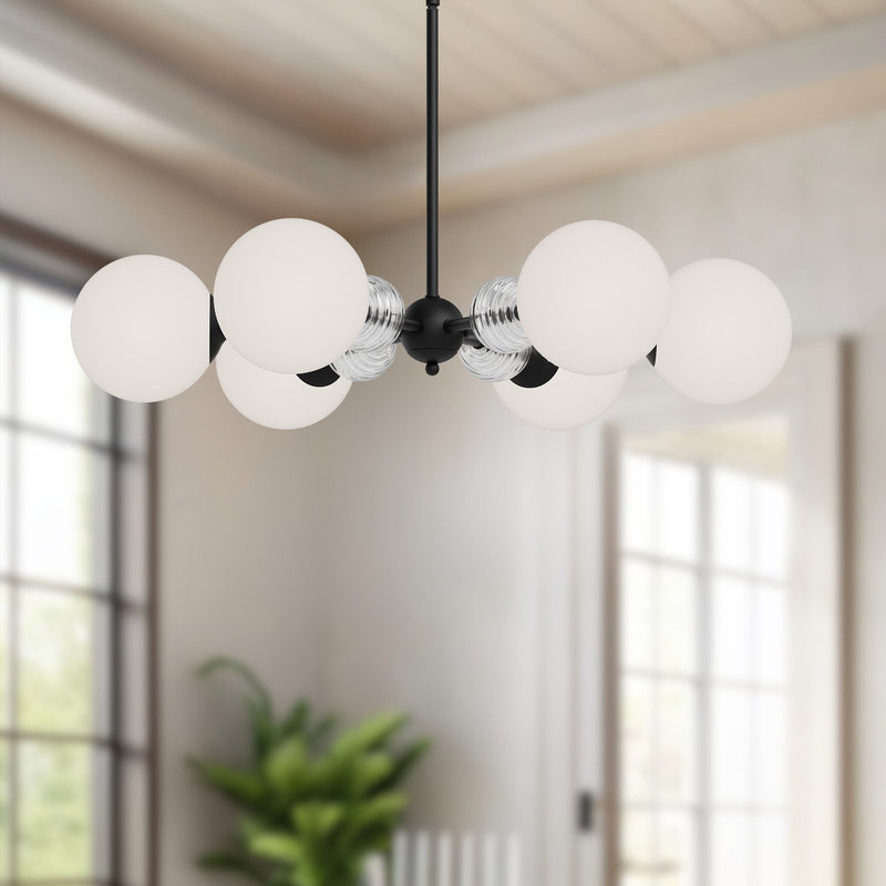 Celia 30" 6-Light Chandelier in Matte Black/Opal Glass