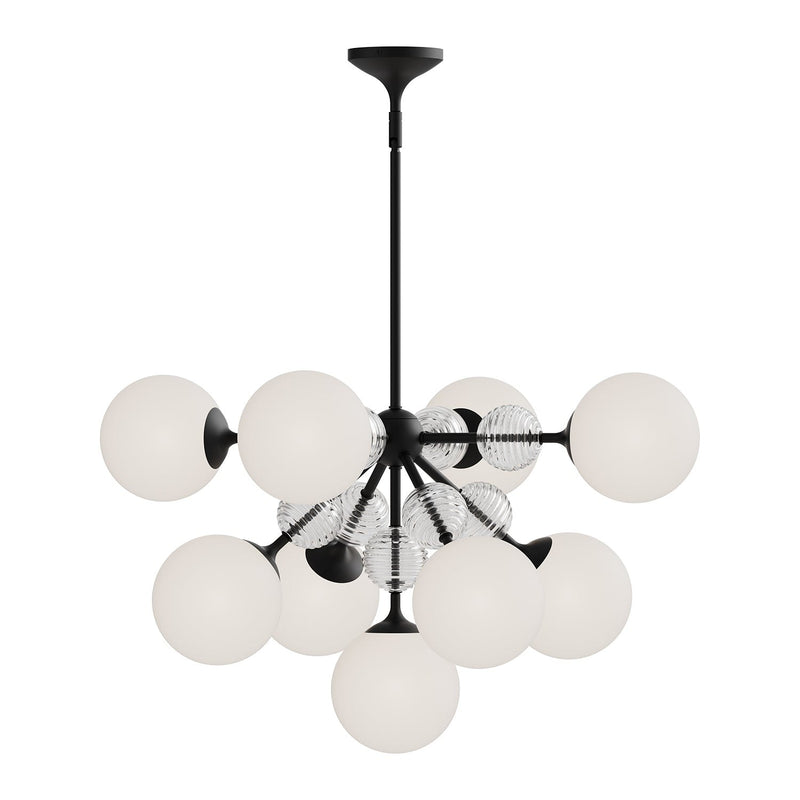 Celia 31" 9-Light Chandelier in Matte Black/Opal Glass